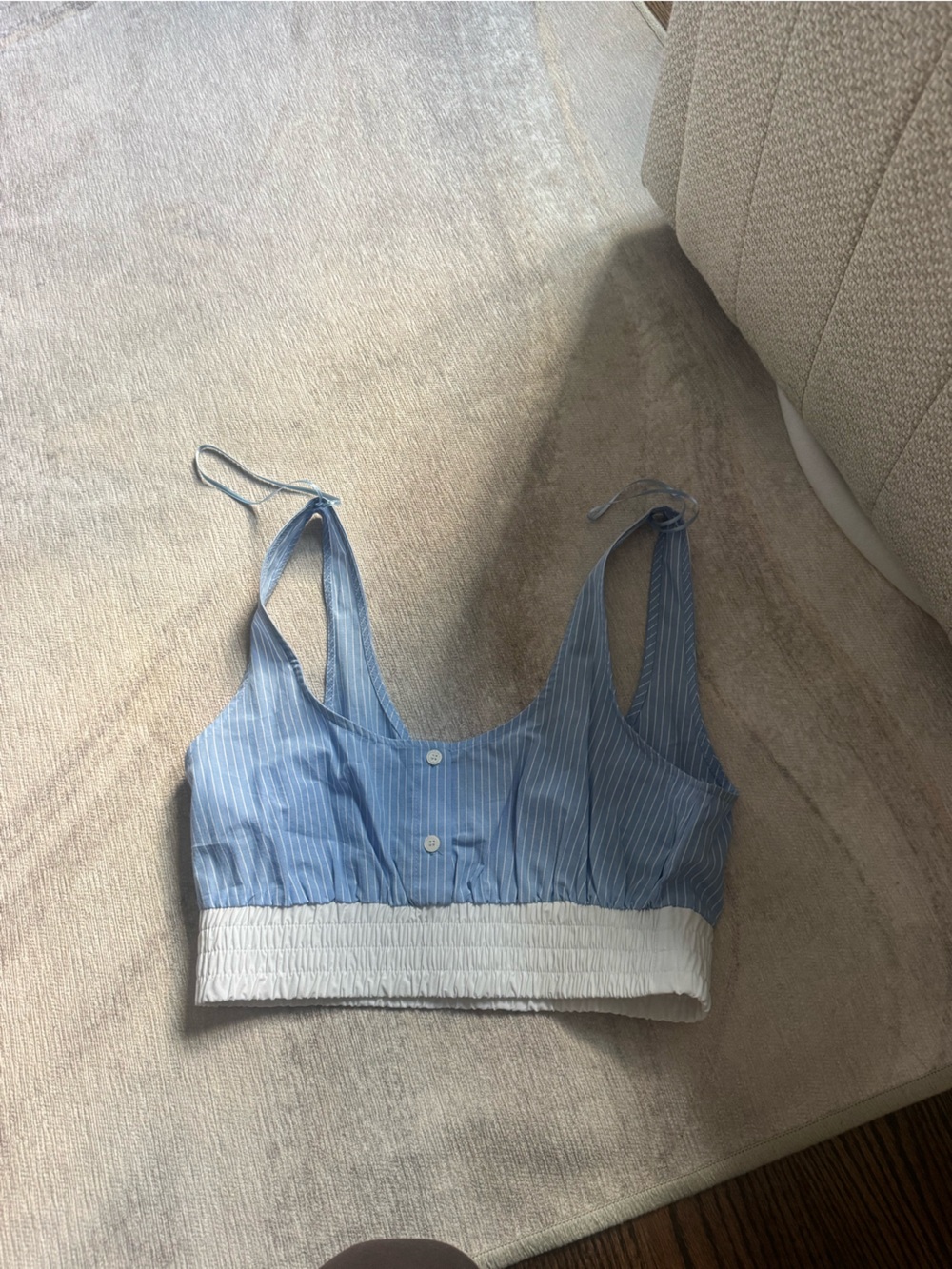 Zara Blue Pinstripe Bandeau Crop Top with White Hem